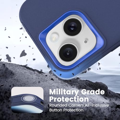 Compatible with iPhone 15 for Men, Dual Layer Shockproof Full Body Cover Military Grade Drop Protection Heavy Duty Phone Case for Apple Phone 15/14/13 6.1 inch (Navy/Blue) - color: Navy/Blue