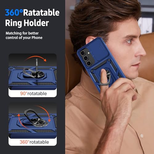 for Samsung Galaxy S23 Case with Camera Lens Cover, 10 FT Military Grade Drop Protection, Magnetic Ring Holder Kickstand Protective Phone Case, Navy Blue - color: Navy Blue
