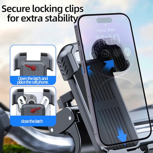 Bicycle Phone Holder - Universal Motorcycle Handlebar Mount, Adjustable for iPhone Samsung & Smartphones, Easy Installation for Road Mountain Bikes, Electric Scooter & Stroller