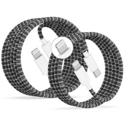 20W Lightning Cable to USB C, [Apple MFi Certified] Braided Fast Cable - color: Black, size: 20W-6FT+10FT
