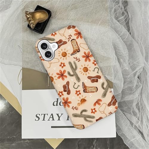 ZHEGAILIAN Case Compatible with iPhone 16 Plus,Denim Boots Cactus Design Phone Case,Matte Mixed Double-Layer Hard Shell+Soft Silicone TPU Shock Protective - color: Denim boots cactus, size: iPhone 16 Plus
