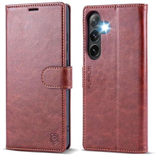 FLIPALM Wallet Case for Samsung Galaxy S25 Plus/S25+, Brown | Card Holder, RFID Blocking, PU Leather Folio Flip, Kickstand, Protective Shockproof Cover - color: Brown