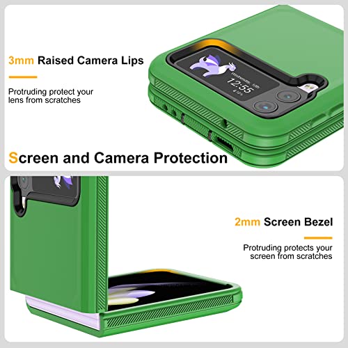 for Galaxy Z Flip 4 Case with Camera Lens Film,Shockproof Protective Phone Case Heavy Duty Full Body Protection Drop Proof Hard Rugged Cover for Samsung Galaxy Z Flip 4 (Green/Black) - color: Green/Black