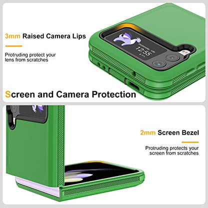 for Galaxy Z Flip 4 Case with Camera Lens Film,Shockproof Protective Phone Case Heavy Duty Full Body Protection Drop Proof Hard Rugged Cover for Samsung Galaxy Z Flip 4 (Green/Black) - color: Green/Black