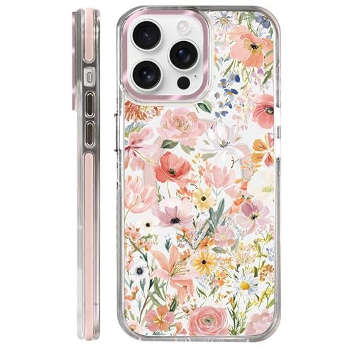 Clear Magnetic Case for iPhone 14 Pro, Slim Anti-Yellow Transparent Cover, Military Grade Protection, Phone Cases for iPhone 14 Pro, Spring Floral - color: A Spring Floral, size: Iphone 14 Pro