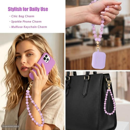 Food-Grade Silicone Phone Wrist Strap with Tether Tab/Clip, Sparkling Bead Phone Lanyard/Phone Charm - color: Lavender