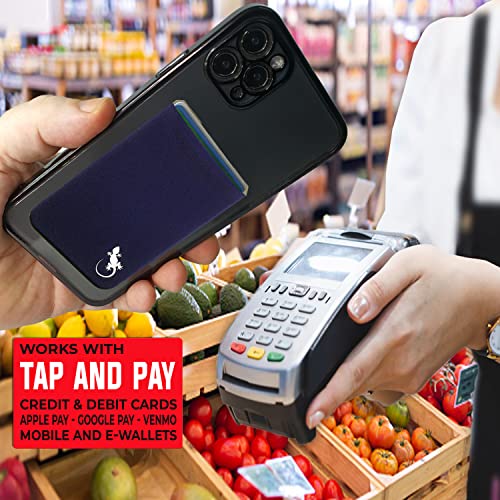 Phone Wallet - Adhesive Card Holder - Cell Phone Pouch - Stick on Lycra Pocket by Gecko - Carry Credit Cards and Cash - color: NAVY