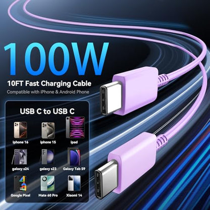 Phone 17 16 Pro Max Charger Fast Charging, 45W Super Fast USB C Charger Block with 10FT Extra Long Fast Charging Cable for 17 16 Pro Max/17 16/16 Plus,15 Pro Max/15 Pro/15, Android Phone-Purple - color: purple, size: 10 Ft