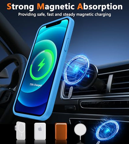 FNTCASE for iPhone 12 Phone Case: for iPhone 12 Pro Magnetic Matte Textured Military Grade Drop Protection Translucent Cell Cover - Slim Durable Shockproof Protective Bumper | With Screen Protector, Magnetic Camera Protection Slim Cases, 14FT Military Gra