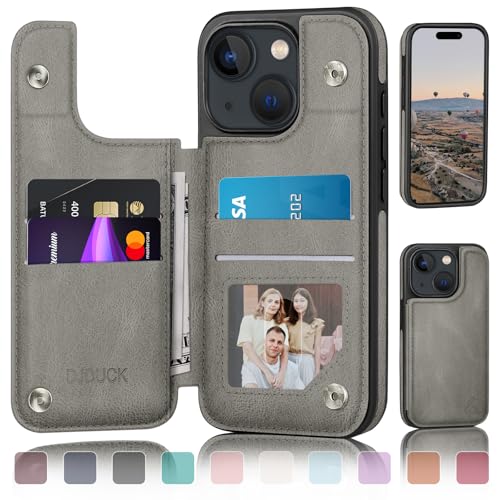 DJDUCK Designed for iPhone 15 Case Wallet with Card Holder, [Magnetic Clasp Cover] [RFID Blocking Leather Protection] Shockproof Women Men Cases 6.1 Inch for Apple 15 Grey - color: Grey