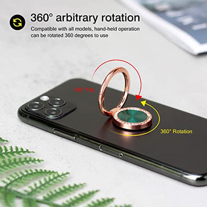 [2 Pack] Concentric Circular Texture Diamond Setting Cell Phone Ring Holder Stand, 360 Degree Rotation and 180 DegreeAdjustable Finger Ring Kickstand with Polished Metal Phone Grip (Dark Green)