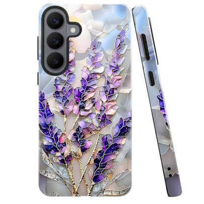 Case for Samsung Galaxy S26 Plus,Camera Protection Soft Glossy Phone Case - Lavender Flower Purple Stained Glass - color: Lavender Flower Purple Stained Glass, size: Samsung Galaxy S26 Plus