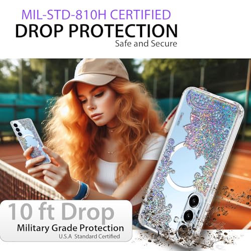 Magnetic for Samsung Galaxy S26 Case, Compatible with MagSafe, Cute for Women Girls, 10FT Military Grade Protective Cover for Samsung Galaxy S26 Case Glitter, Clear Bling Lace Mandala - size: 6.3 inch (for Galaxy S26)