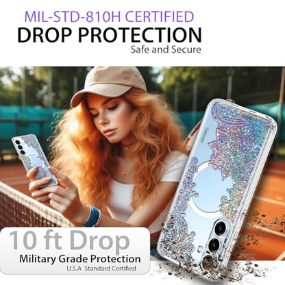 Magnetic for Samsung Galaxy S26 Case, Compatible with MagSafe, Cute for Women Girls, 10FT Military Grade Protective Cover for Samsung Galaxy S26 Case Glitter, Clear Bling Lace Mandala - size: 6.3 inch (for Galaxy S26)
