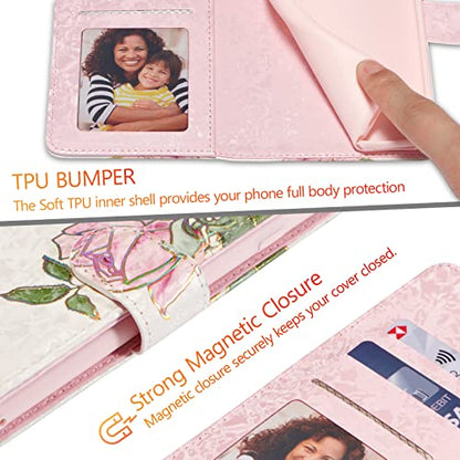 UEEBAI Wallet Case for Samsung Galaxy A56 5G, PU Leather Phone Cover Kickstand RFID Blocking Flip Case Card Slots Wrist Strap Relief Engraved Pattern Magnetic Closure Folio Cover - White Rose - color: White Rose, size: Samsung Galaxy A56 5G
