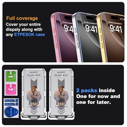 Compatible with iPhone 16 Pro Max Screen Protector with Auto-Alignment Install Kit [Full Edge Coverage] Shatterproof Tempered Glass Screen Protector for iPhone 16 Pro Max 6.9" [2 Pack] - size: iPhone 16 Pro Max