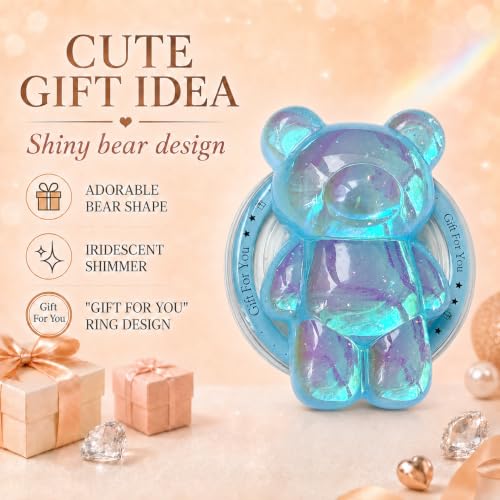 Magnetic 3D Bear Phone Grip Stand, MagSafe Compatible — Aqua Blue - color: Aqua Blue