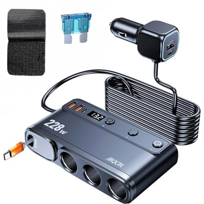 Cigarette Lighter Adapter with 45W Retractable Car Charger Fast Charging