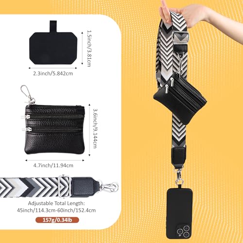 BARGIFTS Clip and Go Strap for Phone with Wallet Crossbody, Cell Phone Lanyard with Zippered Pouch, Adjustable Phone Strap Crossbody with Wallet - color: A-Black