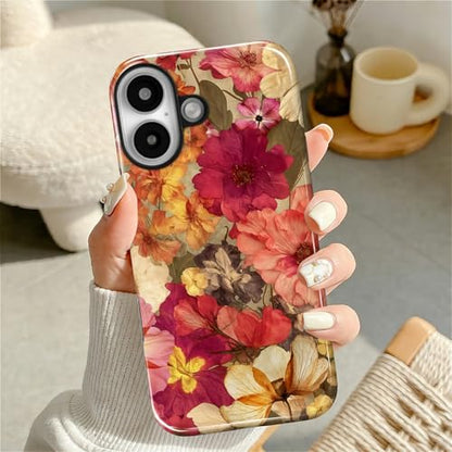 Case for iPhone 16, Shockproof Hybrid Protective Phone Case, Dual-Layer Drop Protection Anti-Scratch, Pressed Flower - color: Pressed Flower, size: iPhone 16