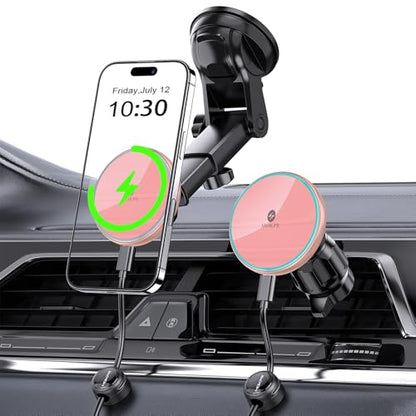 for Mag-Safe Car Mount Charger Dash Windshield Vent Magnetic Phone Holder - color: Pink