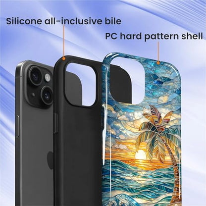 Case for iPhone 14 Plus, Dual Layer Phone Cover, Stained Glass Beach Palm - color: Stained Glass Beach Palm, size: Iphone 14 Plus