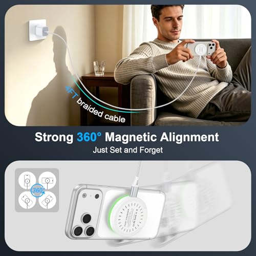 MagSafe Charger 25W Magnetic Wireless Charger Fast Charging Pad for iPhone18 Pro/17 Pro Max/17e/16/15/14/13/12/Airpods/Samsung Galaxy S26 Ultra/S26+/S25/S24/S23/S22/S21/Google Pixel 10 Pro/10a/9/8/7 - color: White