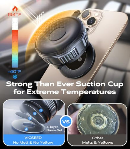 VICSEED Upgraded Car Phone Holder for Magsafe Car Mount [Strongest Suction] - color: Translucent Black