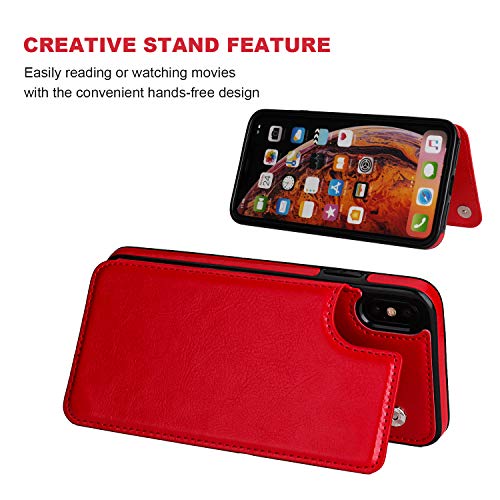 ONETOP for iPhone Xs Max Wallet Case with Credit Card Holder,Red | Kickstand,ID/Cash Holder,Case Wallet with Card Slots,Double Magnetic Clasp,Durable PU Leather Shockproof Cover for Women Men - color: iPhone Xs Max 6.5" Red