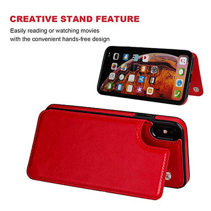 ONETOP for iPhone Xs Max Wallet Case with Credit Card Holder,Red | Kickstand,ID/Cash Holder,Case Wallet with Card Slots,Double Magnetic Clasp,Durable PU Leather Shockproof Cover for Women Men - color: iPhone Xs Max 6.5" Red