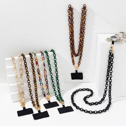 Phone Crossbody Chain CellPhone Lanyard, Acrylic Shouder Strap Universal Lanyard Chain with Tether Patches Compatible with Most Phones Bag Purse (Begie - color: O