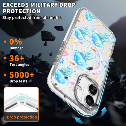 VisEnt Clear Case for iPhone 17, Magnetic Phone Case, Transparent Slim Cover, Military Grade Protection, Shockproof, Anti-Yellowing, Scratch Resistant, Blue Jellyfish Ocean - color: Blue Jellyfish Ocean, size: Iphone 17