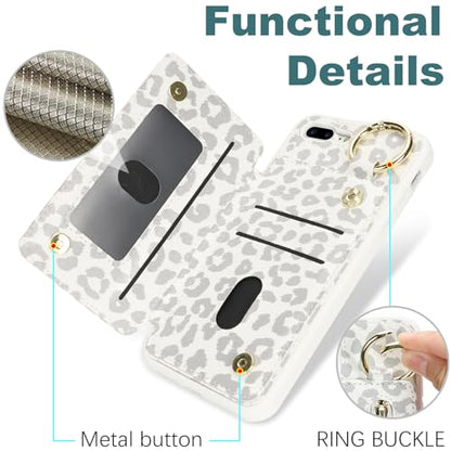 Ｈａｖａｙａ Flip Case for iPhone 8 Plus & iPhone 7 Plus - White Leopard Print - color: White leopard print-Ring, size: iPhone 8 Plus & iPhone 7 Plus