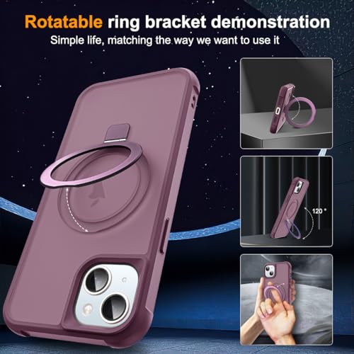 SKYLMW Compatible with iPhone 13/14 Case with Stand,Wine Red | iPhone 13 Case iPhone 14 Case 6.1",Magnetic Ring Stand,Compatible with MagSafe,Military-Grade Protection,Great Grip Feeling - color: Wine Red, size: Iphone 13 & Iphone 14