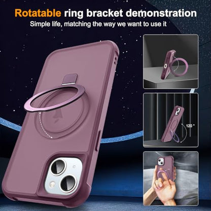 SKYLMW Compatible with iPhone 13/14 Case with Stand,Wine Red | iPhone 13 Case iPhone 14 Case 6.1",Magnetic Ring Stand,Compatible with MagSafe,Military-Grade Protection,Great Grip Feeling - color: Wine Red, size: Iphone 13 & Iphone 14