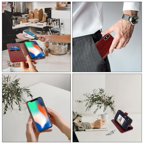 MONASAY Wallet Case for iPhone X/Xs with 3 Card Holders - Burgundy | Kickstand,RFID Blocking,6.6 feet of shock absorption,PU Leather,Strong Magnetic Closure,Fits 5.8 inch ONLY,screen Protector - color: Burgundy