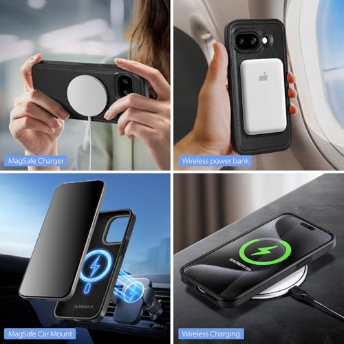 SkyEagle Compatible with Magsafe 2 in 1 Detachable Google Pixel 9a Wallet Case with Card Holder,Women Men Magnetic PU Leather Phone Case RFID Blocking Flip Kickstand Credit Slots,Black - color: Black, size: Google Pixel 9a