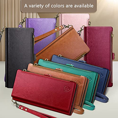 XcaseBar for iPhone XR 6.1" Wallet case with 【RFID Blocking】 Zipper Credit Card Holder, Flip Folio Book PU Leather Phone case Shockproof Cover Women Men for Apple XR case Wine Red - color: Wine Red