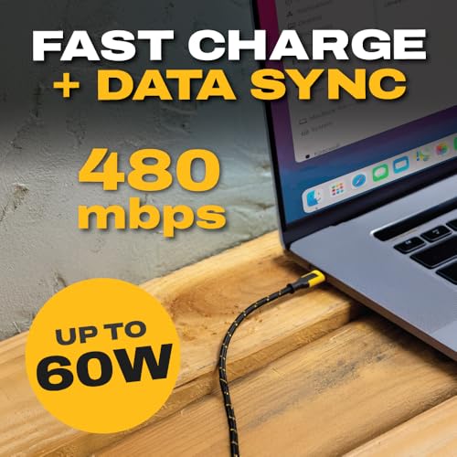 DEWALT Heavy Duty Right Angle USB C Cable, 60W USBC Cable 90 Degree, 4ft