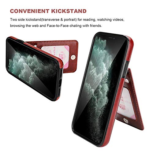 KIHUWEY for iPhone 11 Pro Max Wallet Case Card Holder Kickstand, Brown | Credit Card Slots, PU Leather, Magnetic Clasp, Flip Heavy Duty Protection Cover for Men and Women - color: Brown