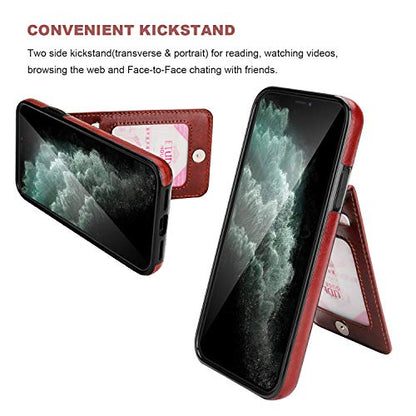 KIHUWEY for iPhone 11 Pro Max Wallet Case Card Holder Kickstand, Brown | Credit Card Slots, PU Leather, Magnetic Clasp, Flip Heavy Duty Protection Cover for Men and Women - color: Brown