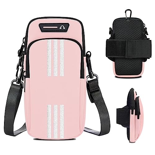 Phone Holder for Running Armband Cell Phone Crossbody Bags for Women Kids,iPhone 17 16 15 14 13 12 11 Pro Max Xs 16e Xr X Plus SE Mini Pouch,Galaxy S26 S25 S24 Ultra Note 20 Key Arm Bag Bands - color: 02-Pink with Crossbody Strap&Hook