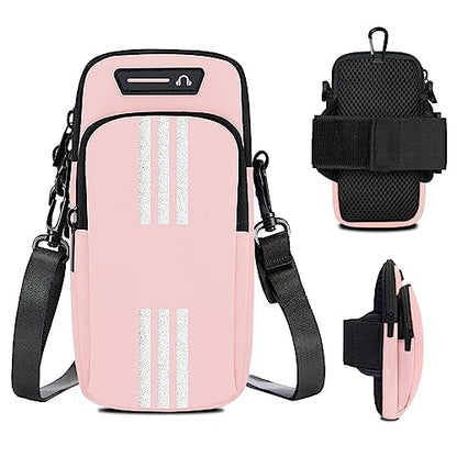Phone Holder for Running Armband Cell Phone Crossbody Bags for Women Kids,iPhone 17 16 15 14 13 12 11 Pro Max Xs 16e Xr X Plus SE Mini Pouch,Galaxy S26 S25 S24 Ultra Note 20 Key Arm Bag Bands - color: 02-Pink with Crossbody Strap&Hook