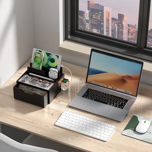Pezin & Hulin Bamboo Charging Station with Power Charger & Cables-Natural - color: #2 Bamboo- Black(With Charger)