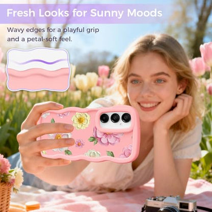 for Galaxy A16 Phone Case, Wavy Soft TPU, Pink-Large Flower | Wavy Frame Design, Soft Slim TPU, Full Camera Lens Protection, Shockproof Phone Cover - color: Pink-Large Flower, size: Samsung A16