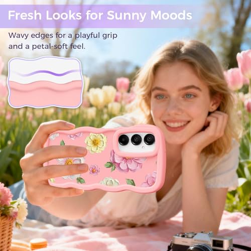for Galaxy A15 Phone Case, Wavy Soft TPU, Pink-Large Flower | Wavy Frame Design, Soft Slim TPU, Full Camera Lens Protection, Shockproof Phone Cover - color: Pink-Large Flower, size: Samsung A15