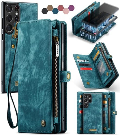 Samsung Galaxy S23 Ultra Wallet Case,Zipper Folio Leather Case Wallet with Card Holder Strap Wristlet Detachable Magnetic Protective Back Case for Samsung Galaxy S23 Ultra 5G 6.8 Inch(Blue) - color: Blue, size: S23 Ultra 5G 6.8 Inch