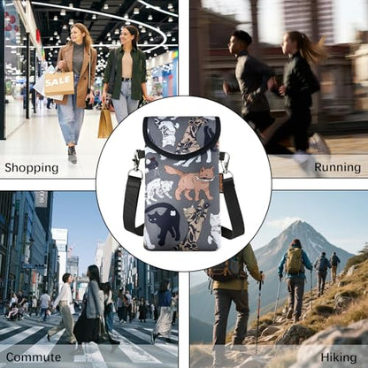 Neoprene Phone Sleeve Pouch Case Bag for Men Women w/Crossbody Strap/Neck Lanyard for iPhone 17/16/15/14 Pro Max, Samsung S25，Pixel 10 - color: Gray-bottomed Cat