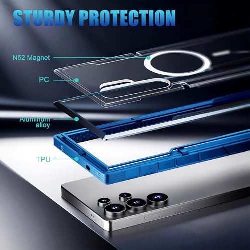 for Samsung Galaxy S26 Ultra Phone Case, Compatible with MagSafe,[20FT Mil-Grade Drop Protection], Durable Anodized Shockproof Aluminum Frame Slim,Iridescent - color: S26 ULTRA Gilded Blue