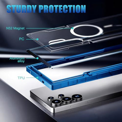 for Samsung Galaxy S26 Ultra Phone Case, Compatible with MagSafe,[20FT Mil-Grade Drop Protection], Durable Anodized Shockproof Aluminum Frame Slim,Iridescent - color: S26 ULTRA Gilded Blue